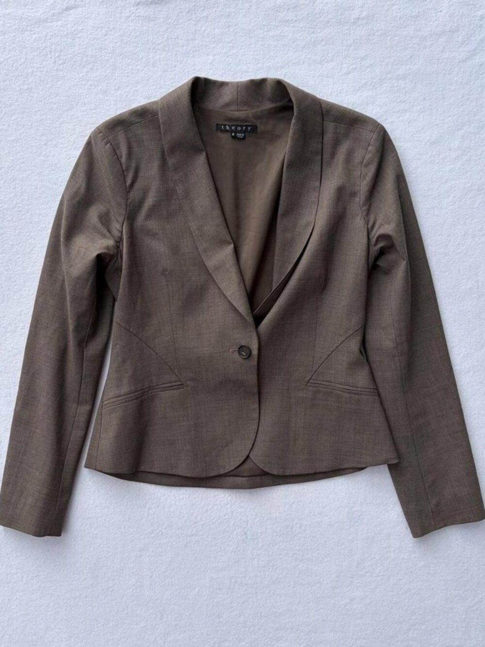 Theory Taupe Brown Wool Blend Single-Breasted Blazer Size 6 Corpcore Office Job